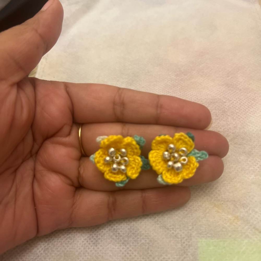 Yellow Crochet Flower Earrings handmade